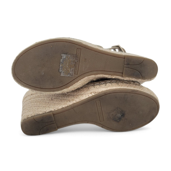 Marc Fisher Senton Wedge Espadrille Sandals‎ Studded Perforated Leather Tan Sz 6 - Picture 6 of 6